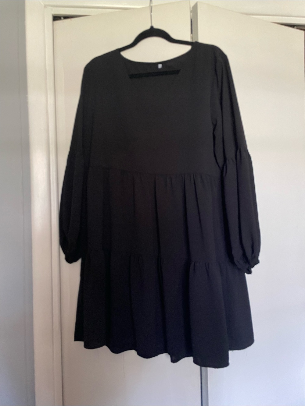 Black Tiered Long-Sleeve Women's Dress